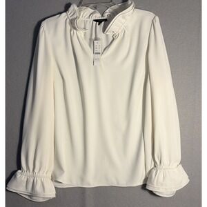J Crew Women's Ivory LS Ruffle Sleeve And Neck Blouse XL NWT Romantic Academia